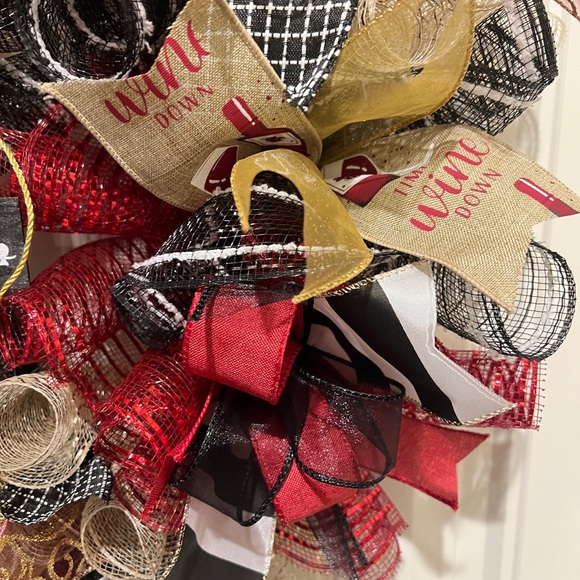 Wine Gnome Ribbon Handmade Wreath 22 inches “Time to wine down” #W1 - Picture 8 of 11